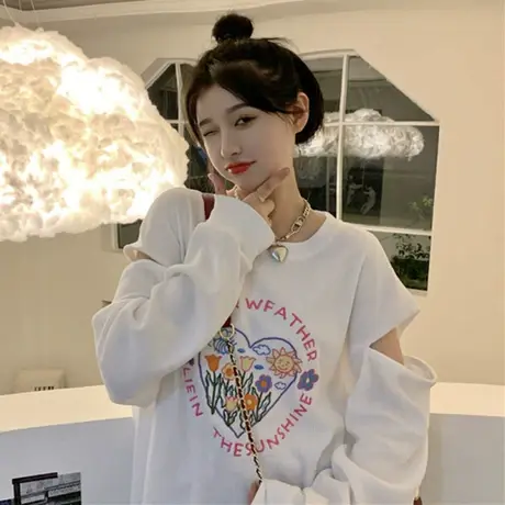 华夫格卫衣女春秋薄款宽松chic港风上衣美式复古hiphop外套潮ins图片