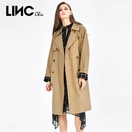 LINC金羽杰风衣外套女秋季新款长款大翻领英伦风潮流上衣官方正品图片
