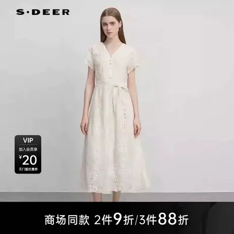 【商场同款】sdeer圣迪奥女田园风V领绣花两件套连衣裙S25281257图片
