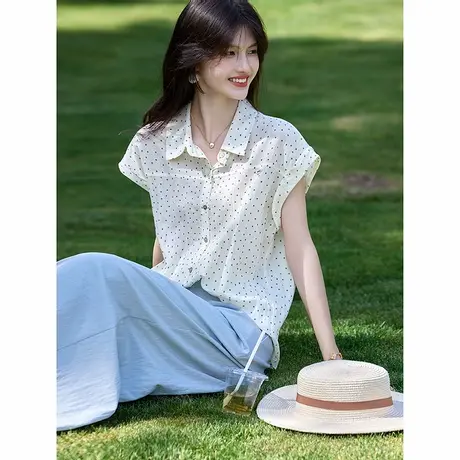 时尚气质衬衫2025年夏季新款女淑女甜美温柔减龄休闲波点上衣T图片