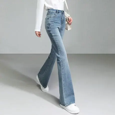 时尚气质百度微喇牛仔裤女士2023秋季新款休闲显瘦收腰淑女长裤子图片