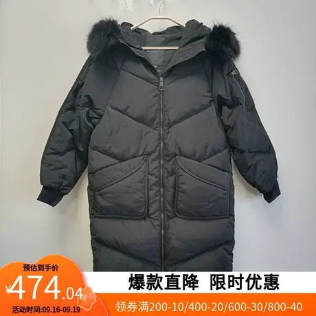 【断码S】艾格2021冬季新款纯色大毛领中长款连帽羽绒服女Y909图片