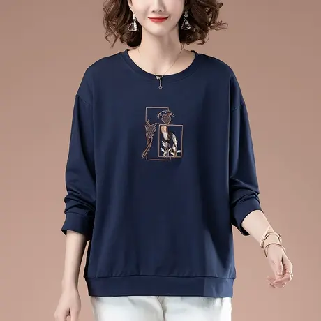 卫衣女春秋薄款加肥加大码女装宽松中年妈妈纯棉圆领显瘦套头上衣图片