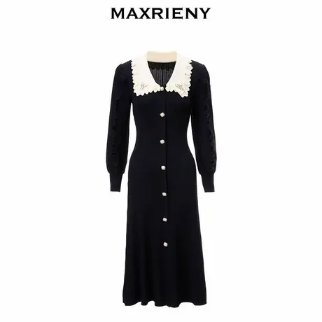 【奥莱】MAXRIENY法式复古连衣裙春季针织裙荷叶v领鱼尾裙图片