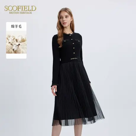 【含羊毛】Scofield女装小香风假两件连衣裙网纱裙秋季裙子图片