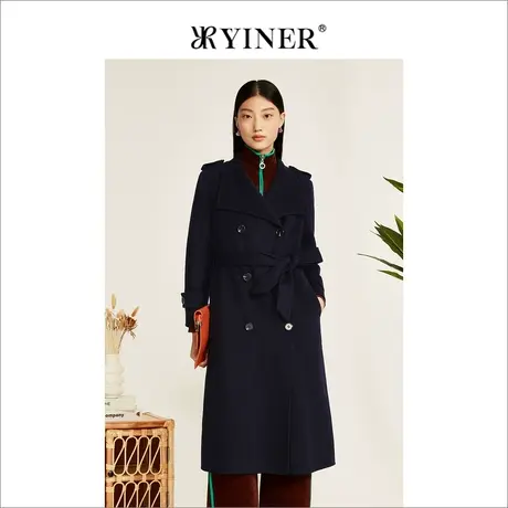 YINER音儿专柜女装2022冬季新款澳洲美丽奴羊毛双面呢大衣图片