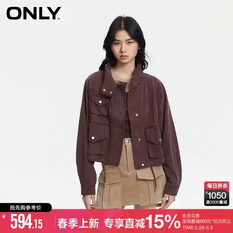 ONLY2025夏季新款通勤风不对称多口袋立领宽松蝙蝠袖短款外套女图片