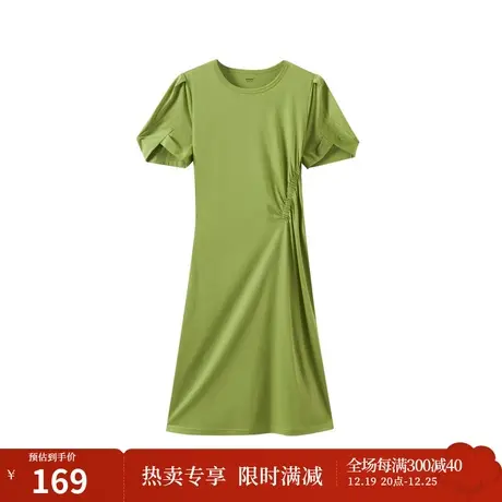 【商场同款】茵曼简约连衣裙2023夏女装新款设计感圆领短袖裙子图片