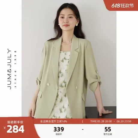 嘉茱莉薄款短袖西装外套女2025夏季新款通勤休闲一粒扣西服上衣图片