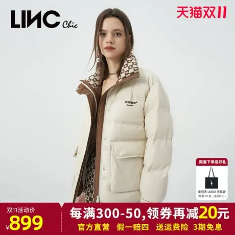 LINC金羽杰2023冬新款复古学院立体收腰反季断码女款短款羽绒服女图片