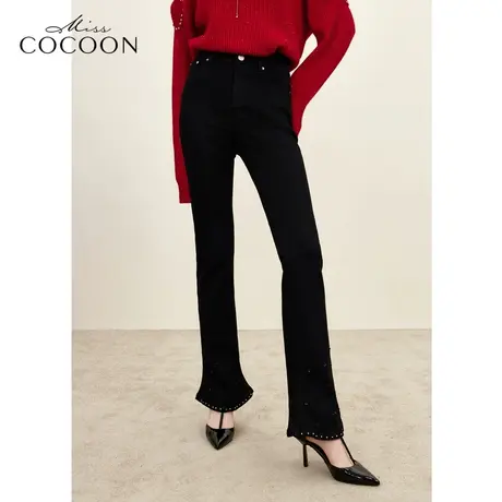 MISSCOCOON黑色紧身牛仔裤女2023秋季新款修身直筒休闲喇叭裤冬装图片