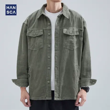 hansca工装衬衫男士长袖秋季美式重磅纯棉宽松休闲潮流灯芯绒外套图片