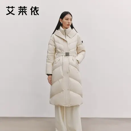 艾莱依致感长款羽绒服女冬新款收腰连帽鹅绒保暖精致外套反季清仓图片