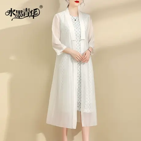 水墨青华2023夏季新品时尚百搭长款新中式天丝外套时尚防晒女开衫图片