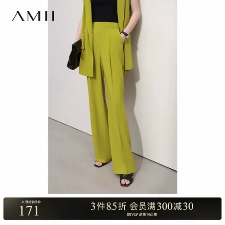 Amii2025夏极简新款微弹力纯色乱麻雪纺宽松插袋休闲长裤女图片