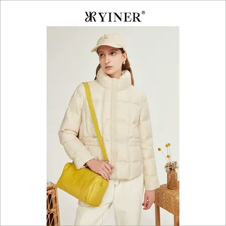 *YINER音儿女装2022冬季新款时尚轻薄短款立领羽绒服图片