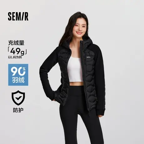 [商场同款]森马羽绒服女修身拼接防水2024冬新款摇粒绒插肩袖外套图片