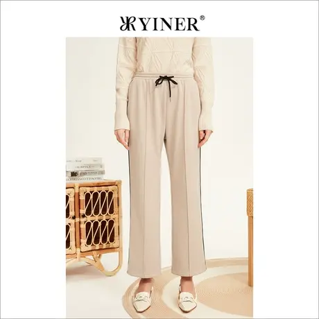 YINER音儿女装2022冬季新款松紧腰垂感莫代尔阔腿裤图片