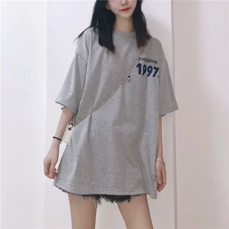 纯棉大码短袖t恤女夏季港风设计感小众字母印花宽松ins潮半袖上衣图片