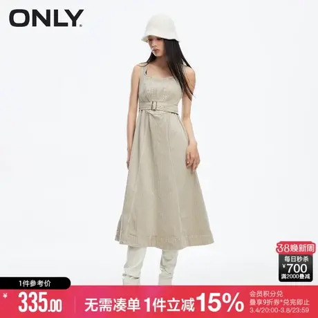ONLY夏季气质舒适优雅方领度假风高腰A字中长款牛仔吊带连衣裙图片