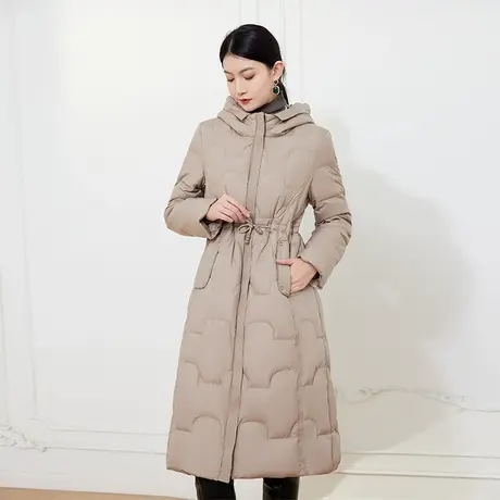 希区瑞普法式气质优雅连帽冬保暖女绗缝加厚长款羽绒服外套图片