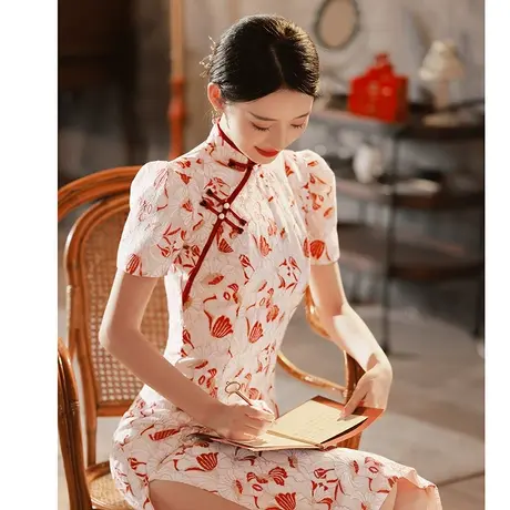 旗袍敬酒服新娘改良女夏季法式蕾丝订婚礼服连衣裙小个子回门结婚图片