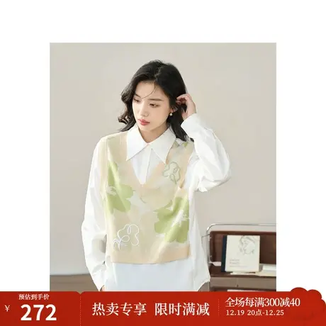 【商场同款】茵曼假两件衬衣2023秋季女装新款翻领长袖毛织上衣图片