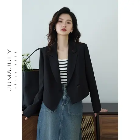 2024春季新款短款西装外套女小个子上衣外套一粒扣小西装黑色西服图片