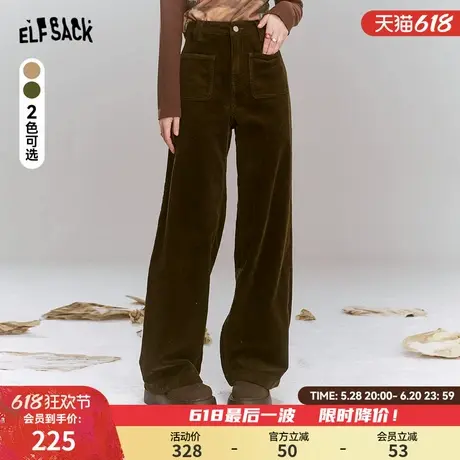 妖精的口袋复古灯芯绒直筒裤女2025年春新款宽松显瘦休闲阔腿裤子图片