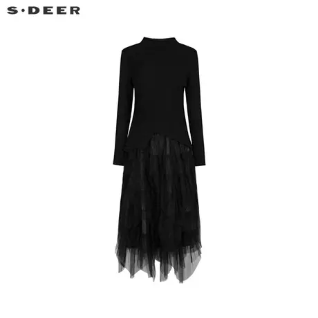 sdeer圣迪奥女装圆领网纱撞色针织衫吊带裙套装S234Z1451图片