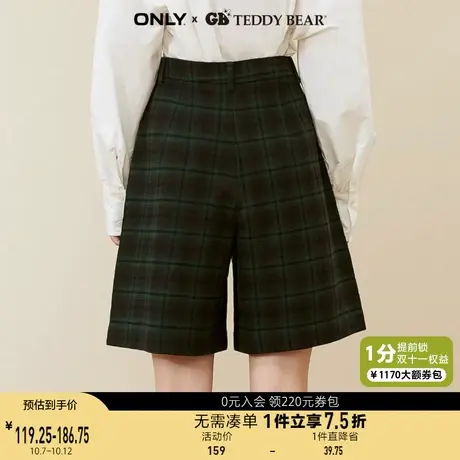 ONLY奥莱夏季泰迪熊联名复古格纹直筒裤休闲短裤女图片