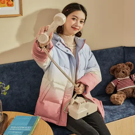 唐狮冬季棉衣女潮酷炸街外套棉服韩版短款渐变时尚上衣百搭面包服图片
