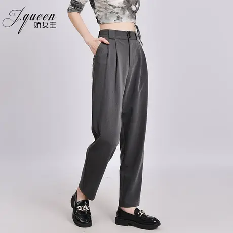高腰垂感哈伦裤女夏季宽松显瘦西装裤百搭休闲时尚九分灰色小脚裤图片