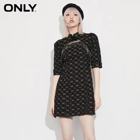 ONLY冬季新款法式复古收腰遮肉显瘦短裙新中式牛仔旗袍连衣裙女图片