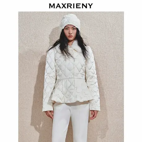 MAXRIENY贵雅新中式羽绒服修身女24秋新款大毛领亮片外套加厚图片
