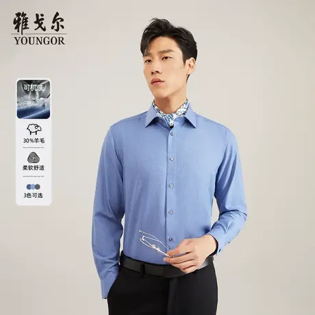 雅戈尔奥莱 含30%羊毛可机洗新款商务休闲去磷工艺保暖长袖衬衫男商品大图