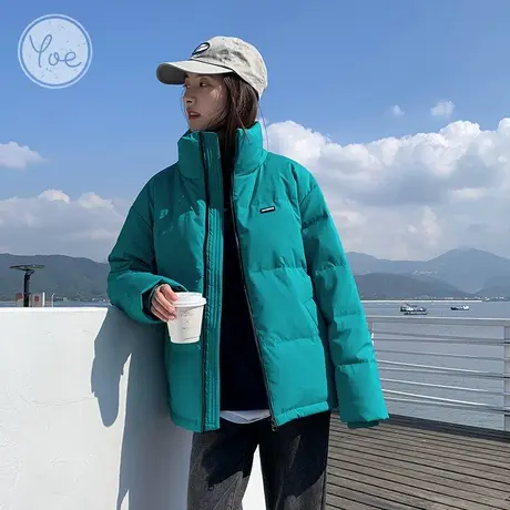 yoe羽绒服女湖蓝色多巴胺冬季短款小个子简约立领90鸭绒休闲外套图片