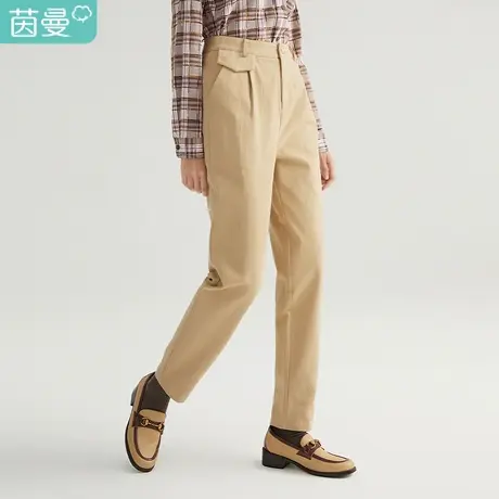 【商场同款】茵曼休闲裤女2023年早秋新款饰口袋简约显瘦锥形裤子图片