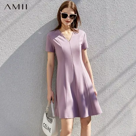 Amii法式白色连衣裙女2025夏季新款打底裙赫本风显瘦V领修身裙子图片