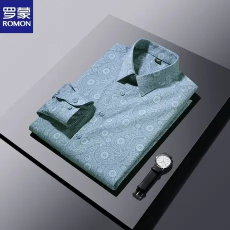 罗蒙时尚男士长袖衬衫男商务休闲印花2024新款高级感衬衣中青年寸商品大图