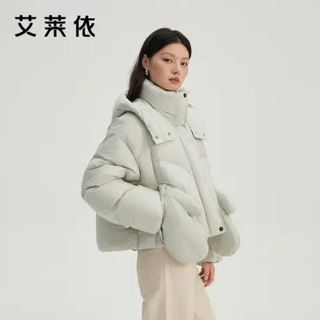 艾莱依短款羽绒服新款可脱卸手套连帽设计感时尚鸭绒保暖简约外套商品大图