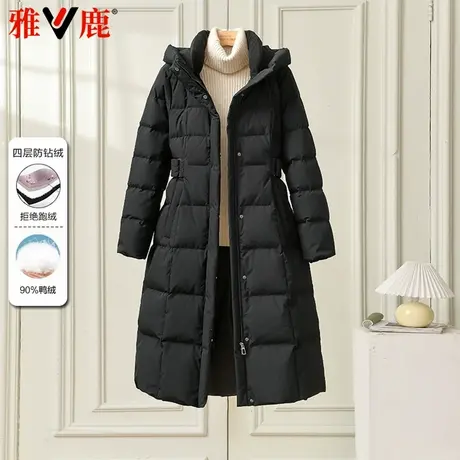 雅鹿2024新款羽绒服女长款连帽过膝加厚保暖纯色大码宽松外套大衣图片