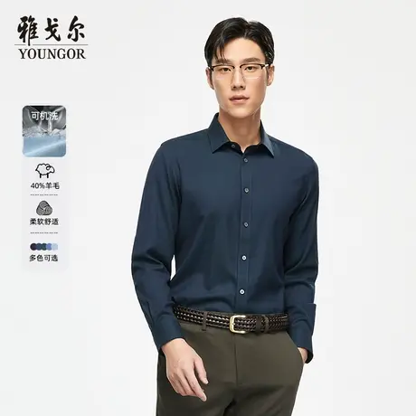 雅戈尔奥莱 含39%羊毛可机洗秋季高端商务休闲保暖长袖衬衫男图片