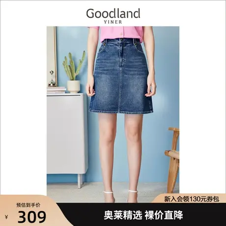 【丹宁牛仔】音儿美地女装2023夏季新款时尚复古扣饰牛仔半身裙图片