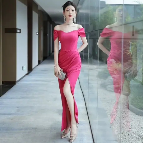 晚礼服裙高级感鱼尾一字肩高端年会晚宴轻奢宴会女气质名媛连衣裙图片