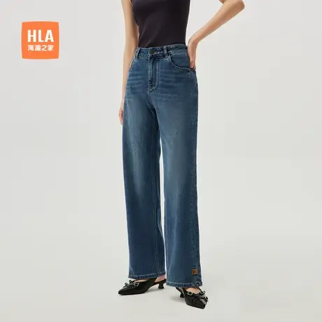 HLA/海澜之家直筒牛仔裤25春季新款微弹洗水工艺裤脚开衩裤子女装图片