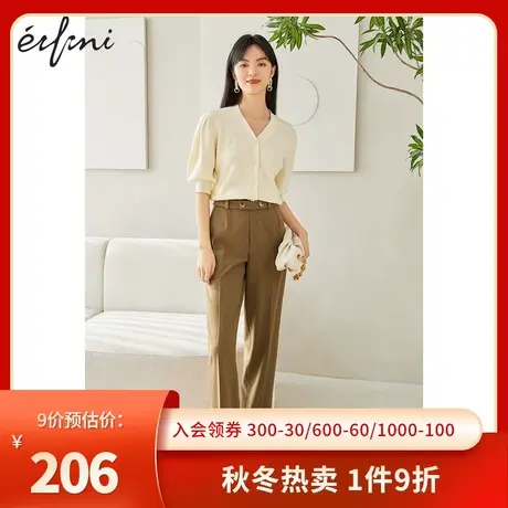 伊芙丽休闲裤女21年秋新品宽松直筒裤简约时尚女士裤子1C1950091图片