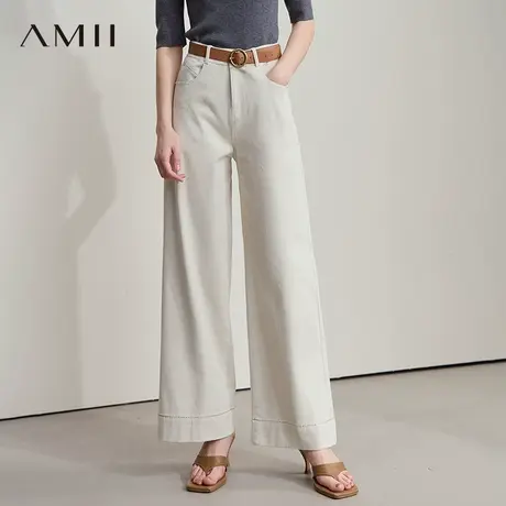 AMII【韩系复古风】2025韩版复古休闲宽松直筒阔腿裤牛仔裤女图片