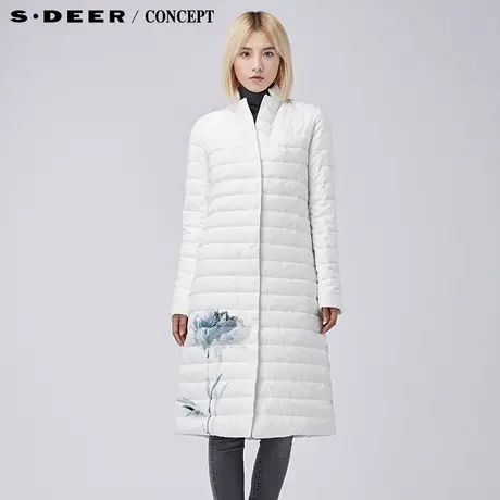 sdeer圣迪奥女2017冬装廓形印花长款羽绒服S16482452商品大图