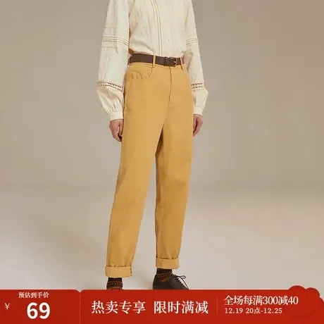 茵曼早秋装新款女高腰垂坠感显瘦复古锥形长裤直筒宽松休闲裤图片